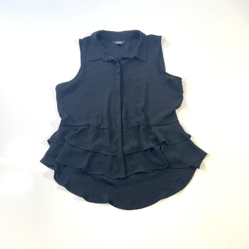 Simply Vera black button tank tiered peplum hem, Large